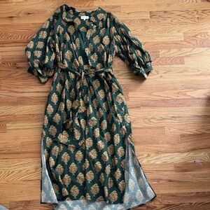 entro Green Floral Print Tie-Waist Midi Dress